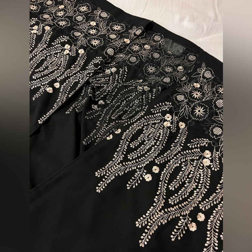 Embroidered open front abaya